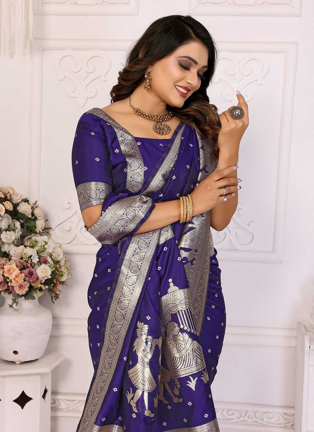 Weaving Zari Silk Blue Saree S14716