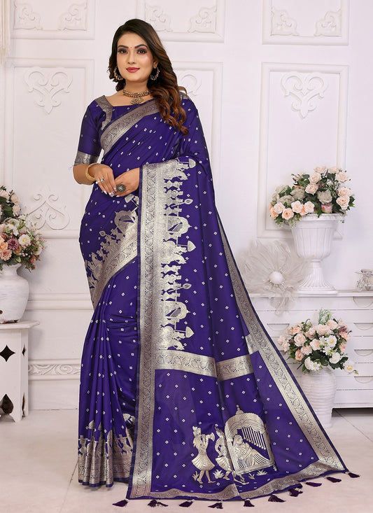 Weaving Zari Silk Blue Saree S14716