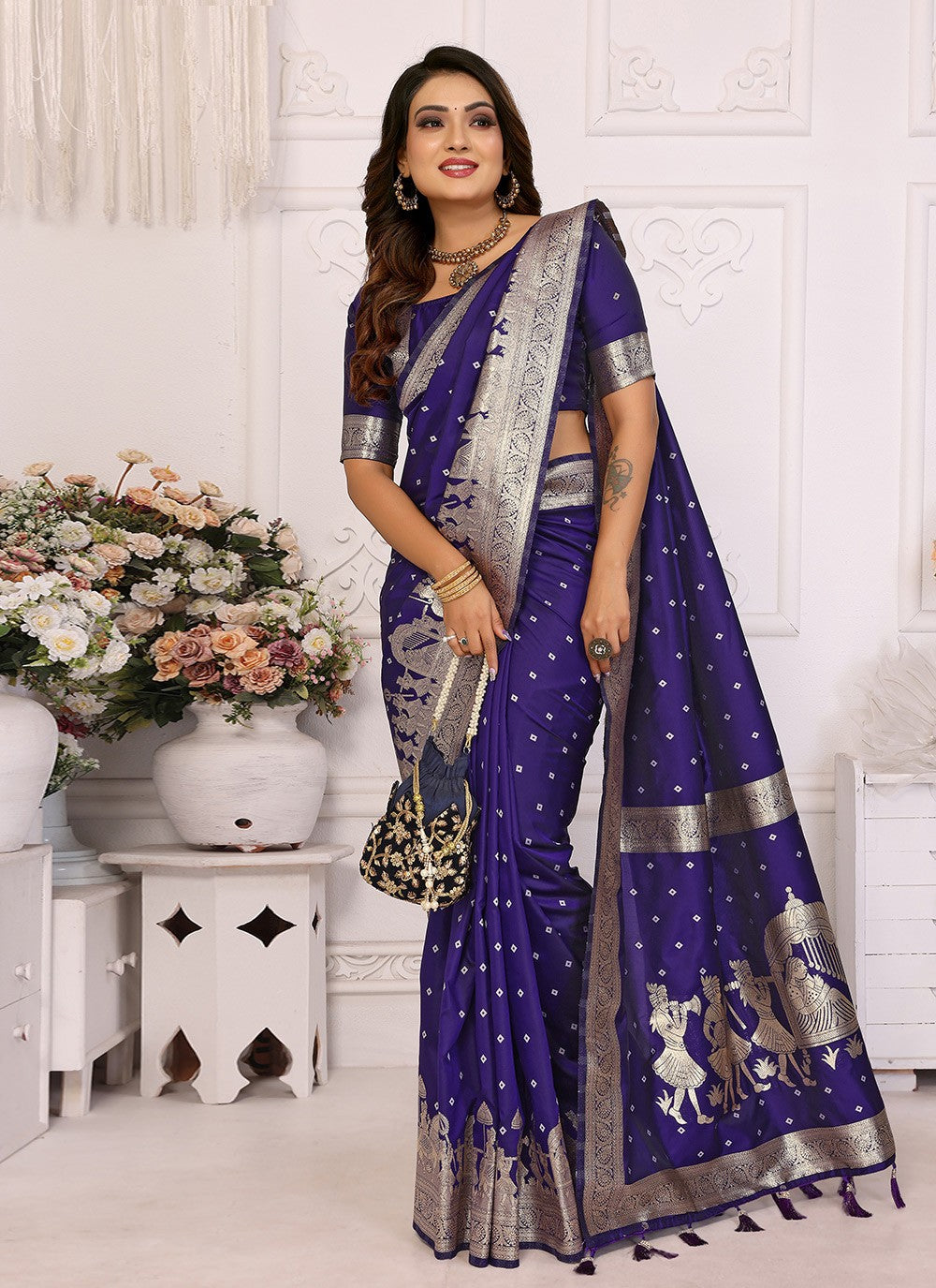 Weaving Zari Silk Blue Saree S14716
