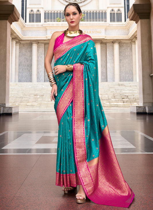 Weaving Zari Silk Blue Saree S14429