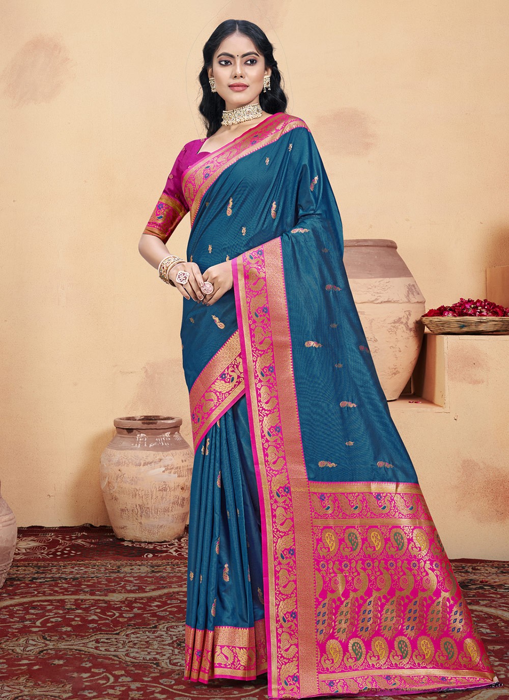 Classic Weaving Zari Silk Sea Green Saree - S11272