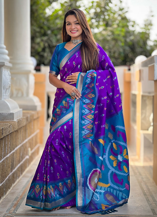 Weaving Zari Silk Violet Saree S14312
