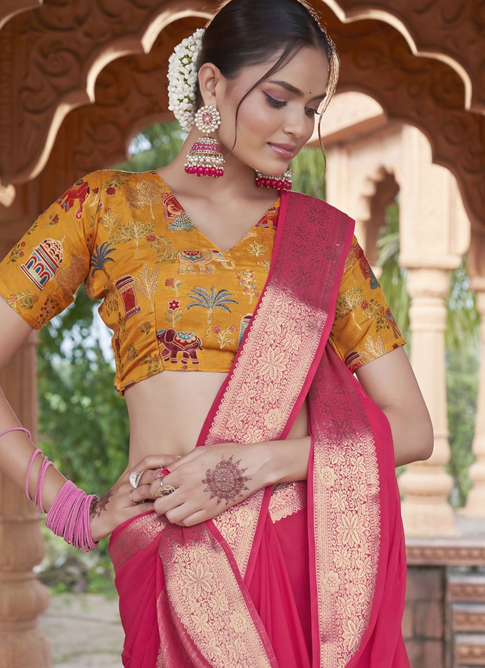 Pink Silk Contemporary Saree Weaving Zari S20431