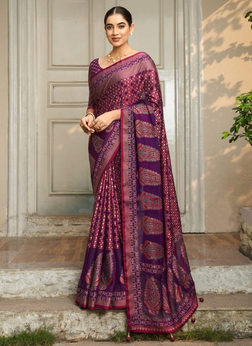 Printed Georgette Purple Saree S14607
