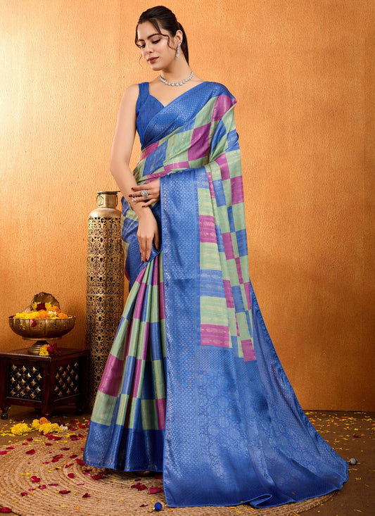 Weaving Zari Brocade Blue Saree S14177