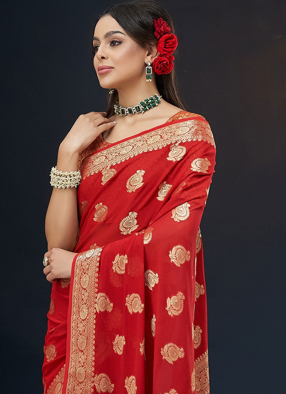 Classic Weaving Zari Georgette Saree - S7862