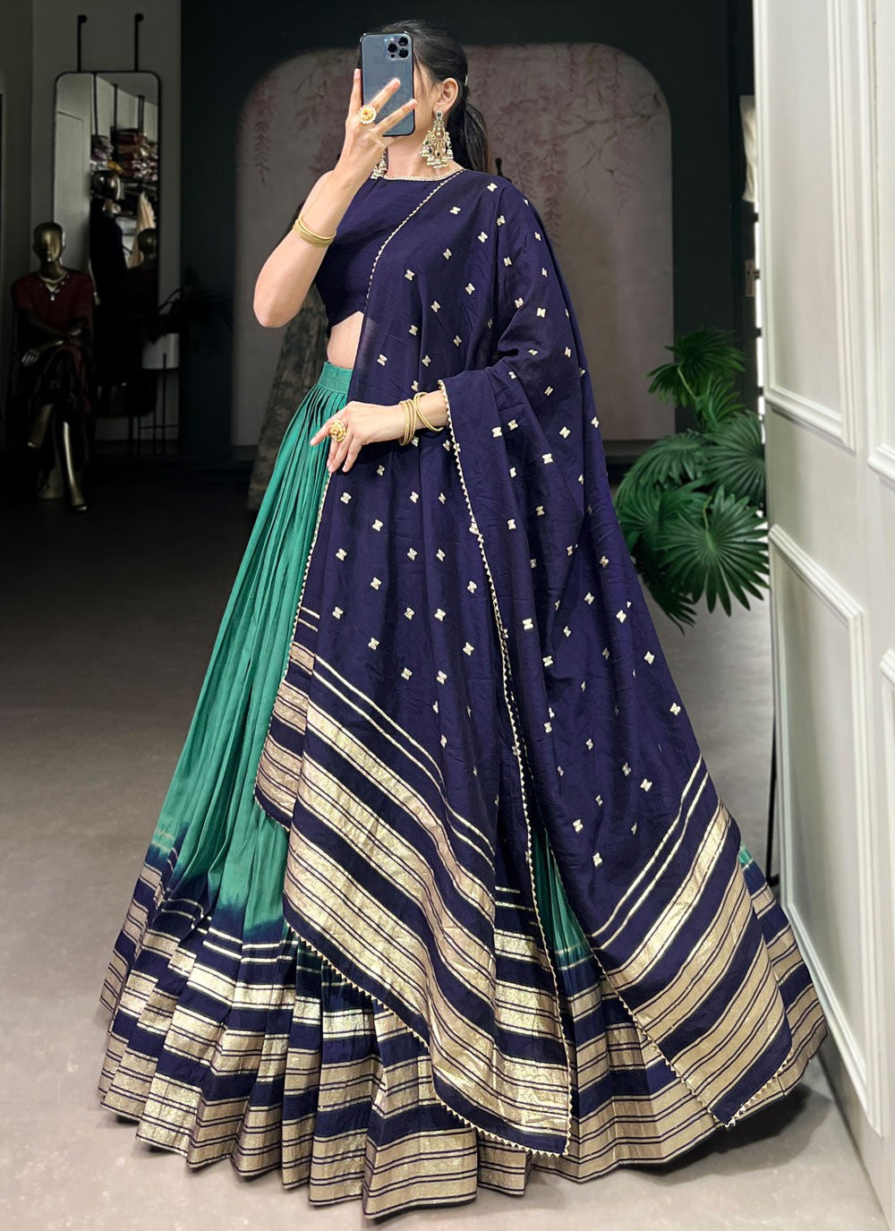 Chanderi Ceremonial, Festival, Mehandi & Sangeet A - Line Lehenga L3626