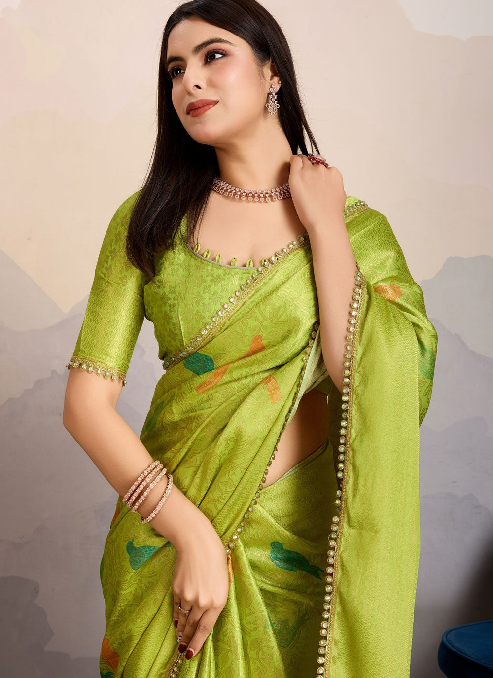Classic Saree Border Work Green Brocade Saree S13580