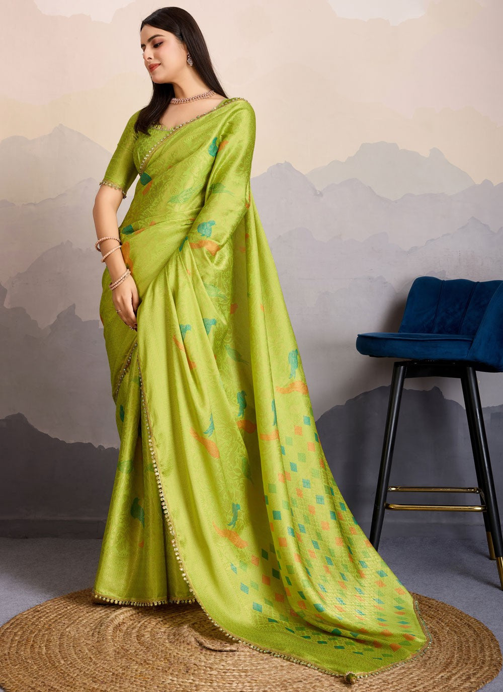 Classic Saree Border Work Green Brocade Saree S13580
