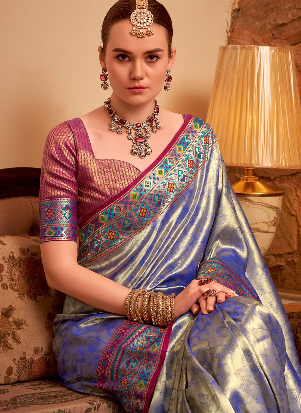Violet Silk Classic Saree Weaving Zari, Zari S17792