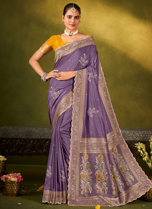 Lavender Silk Classic Saree Weaving Zari S19706