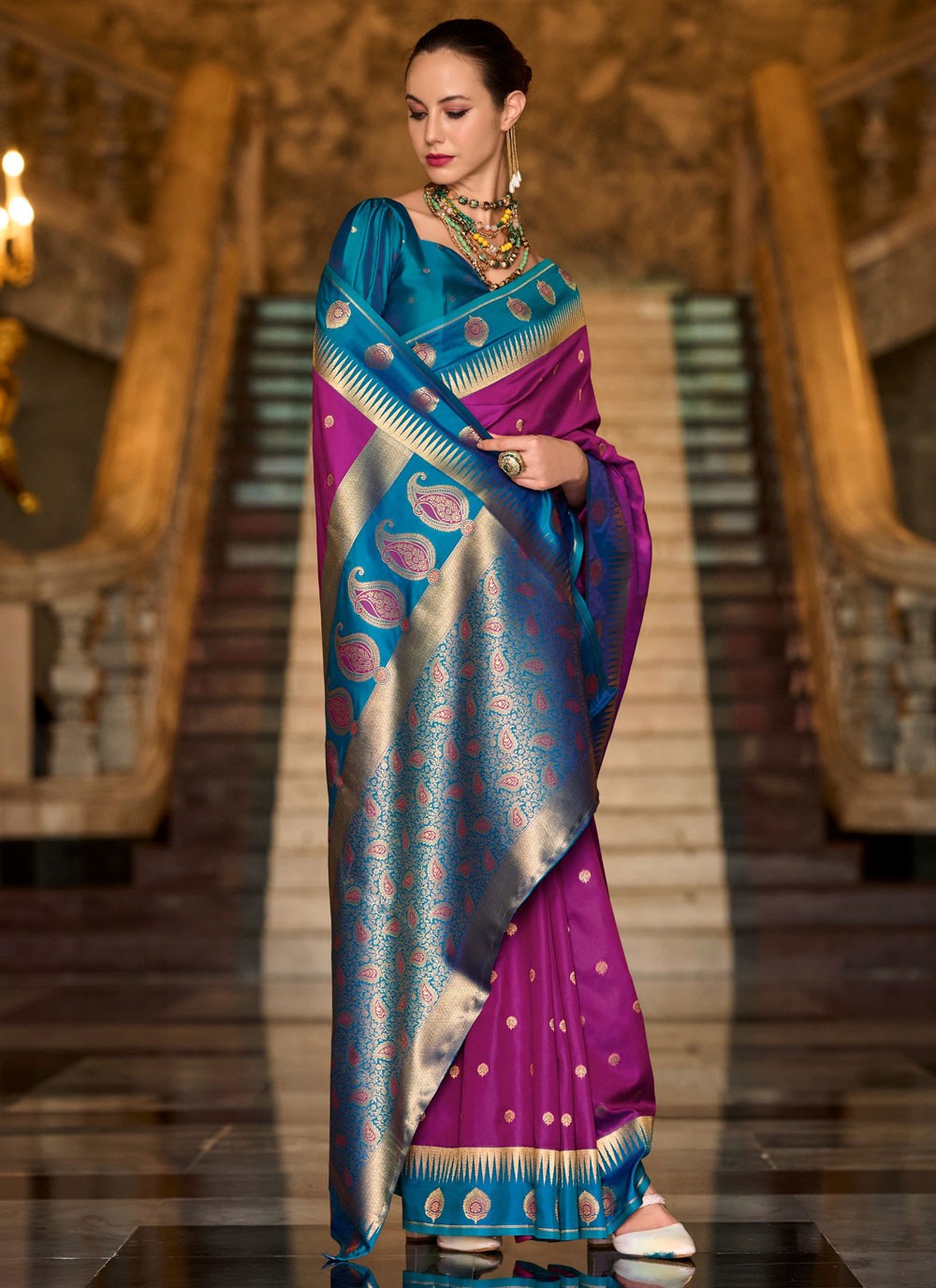 Weaving Zari Silk Purple Contemporary Saree S14852