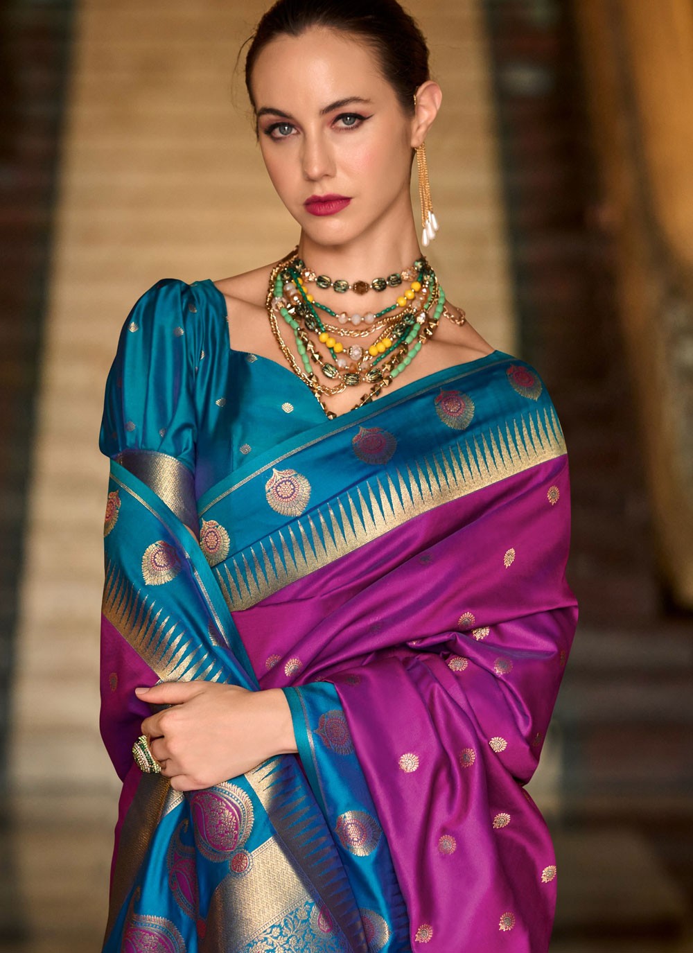 Weaving Zari Silk Purple Contemporary Saree S14852