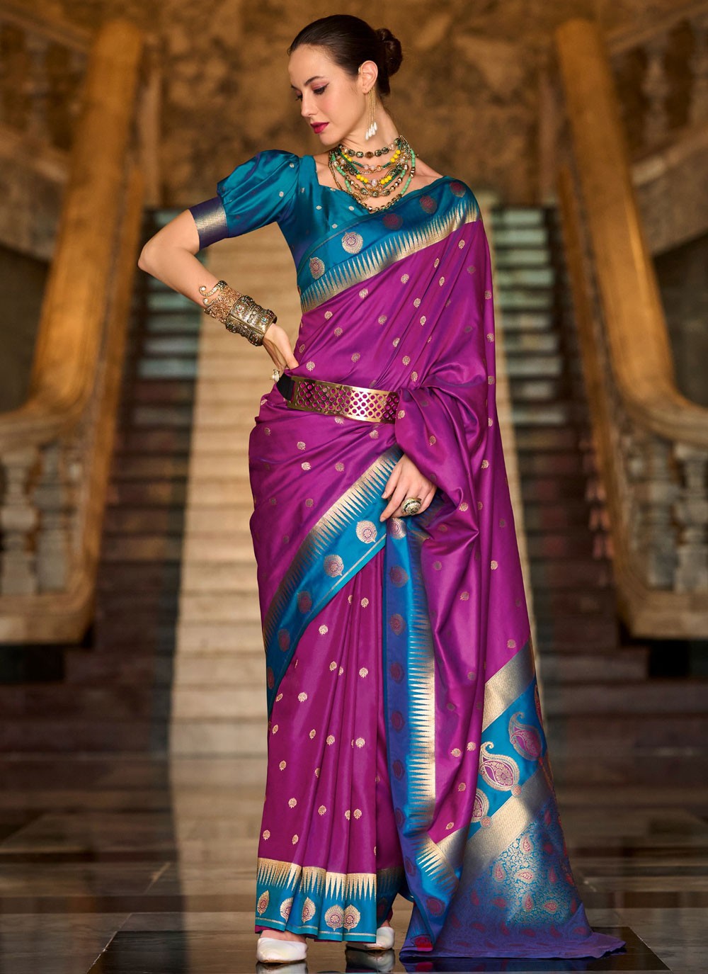 Weaving Zari Silk Purple Contemporary Saree S14852