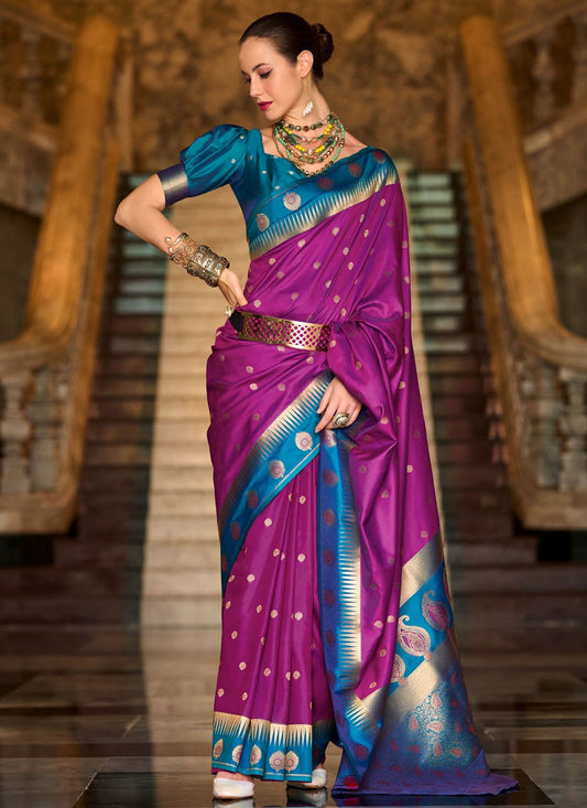 Weaving Zari Silk Purple Contemporary Saree S14852