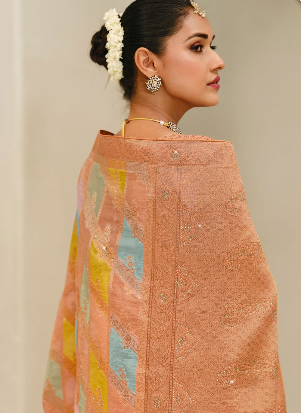 Peach Silk Contemporary Saree Weaving Zari S20181