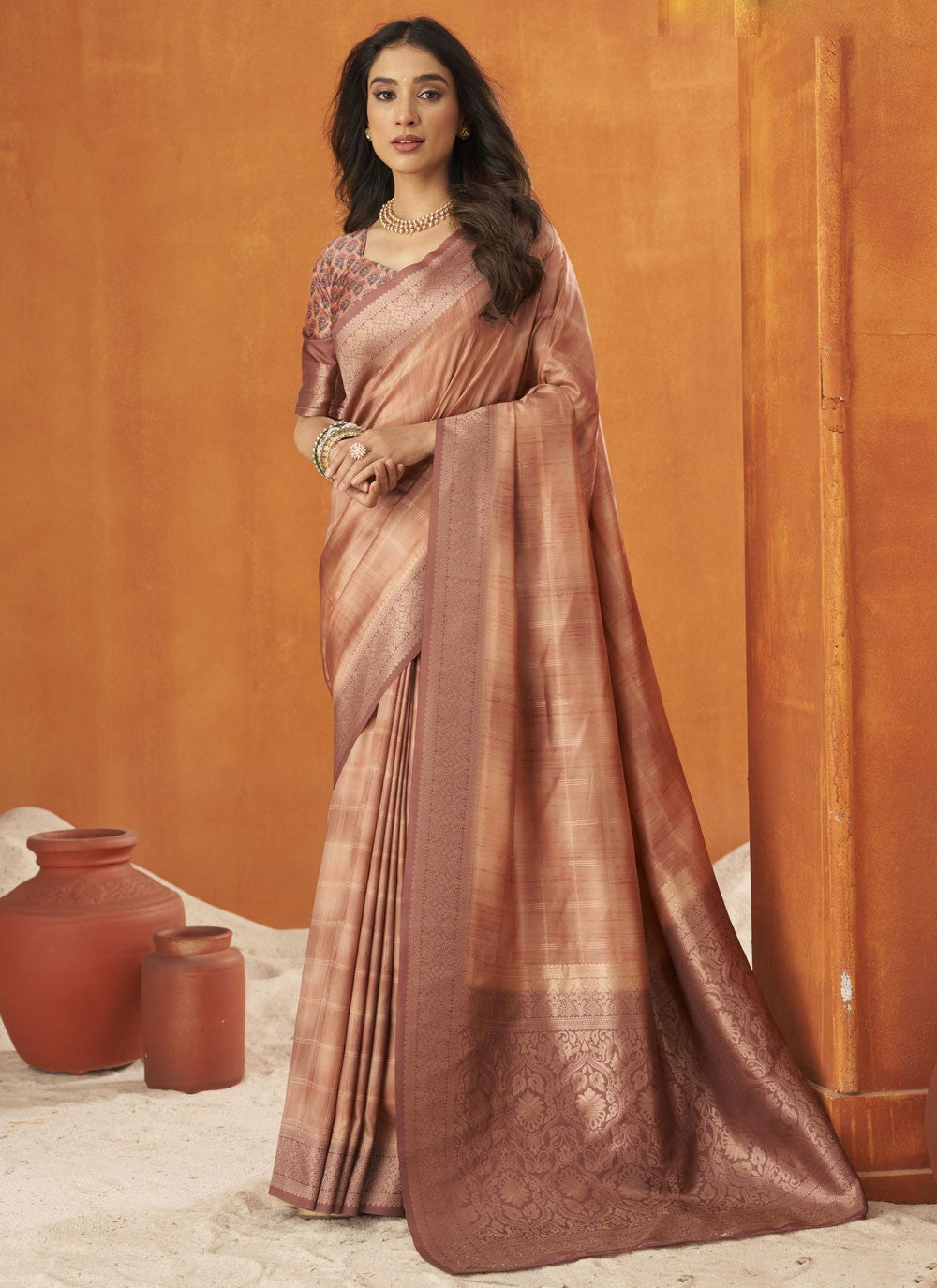 Designer Weaving Zari Brown Silk Saree S13501
