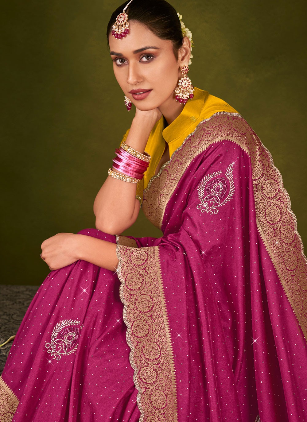 Hot Pink Silk Designer Saree Weaving Zari S19704