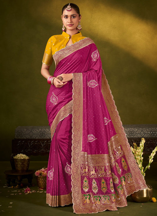 Hot Pink Silk Designer Saree Weaving Zari S19704
