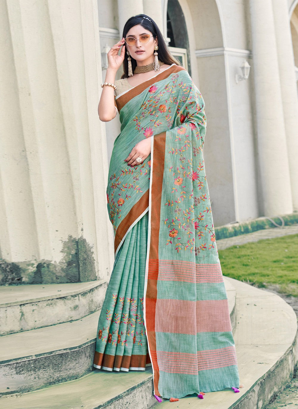 Traditional Weaving Zari Linen Saree - S4539