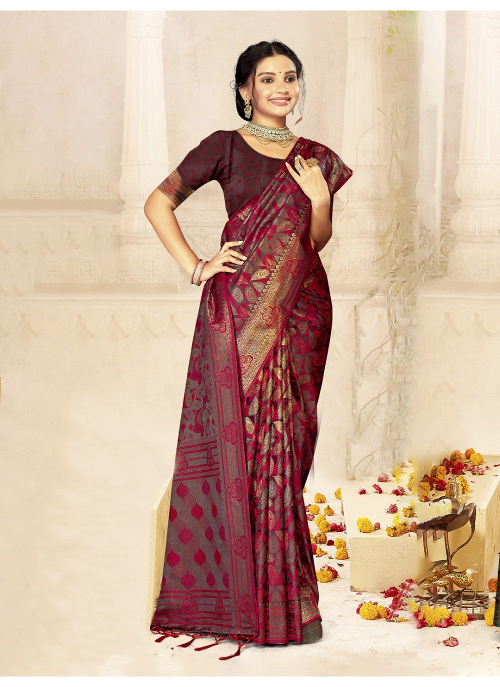 Traditional Weaving Zari Satin Silk Saree - S7993