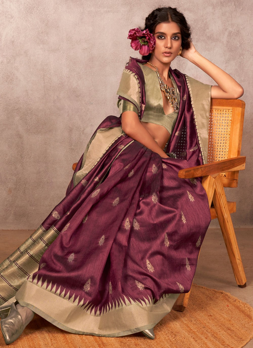 Weaving Zari Bhagalpuri Silk Purple Classic Saree S15561