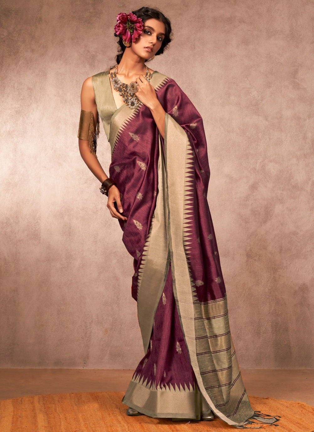 Weaving Zari Bhagalpuri Silk Purple Classic Saree S15561