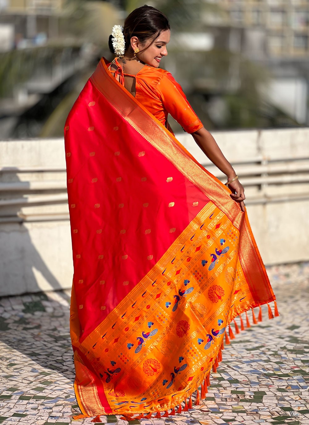 Hot Pink Silk Contemporary Saree Weaving Zari S15774
