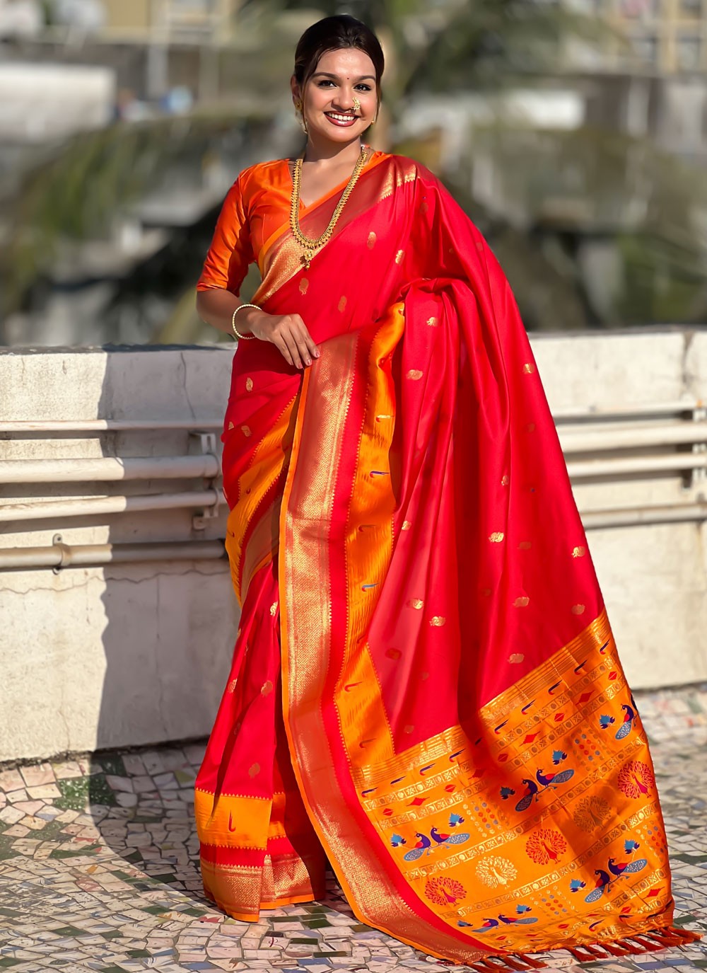 Hot Pink Silk Contemporary Saree Weaving Zari S15774