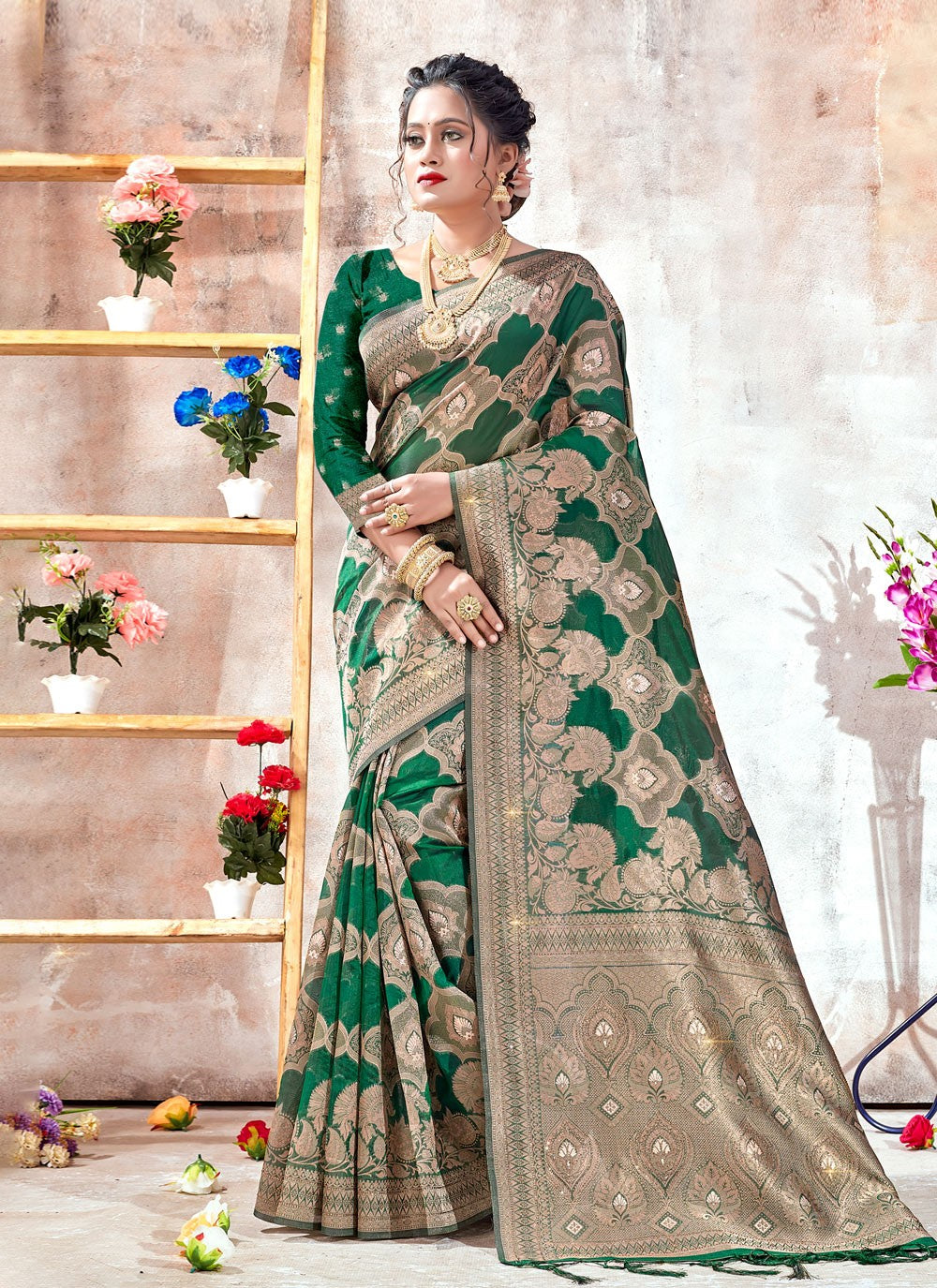 Designer Weaving Zari Organza Saree - S3050
