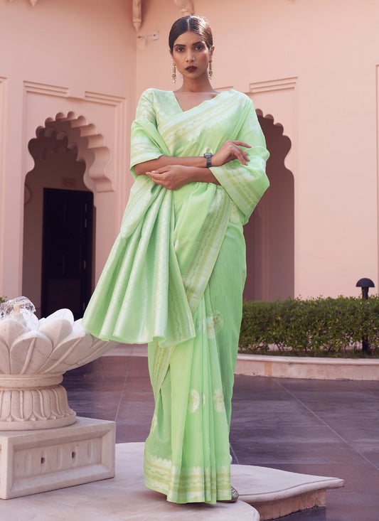 Trendy Weaving Zari Linen Saree - S3501