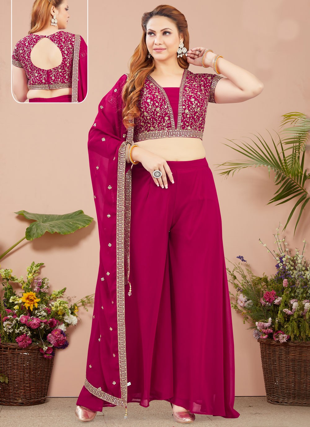 Salwar Suit Weaving Zari Maroon Georgette T5237