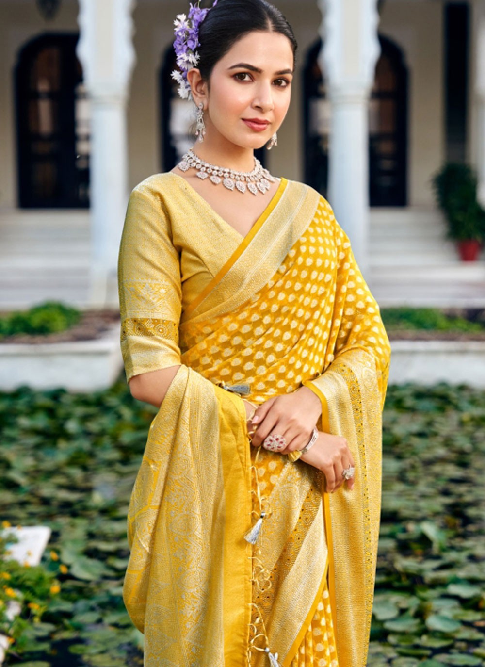 Yellow Georgette Contemporary Saree Weaving Zari S20322
