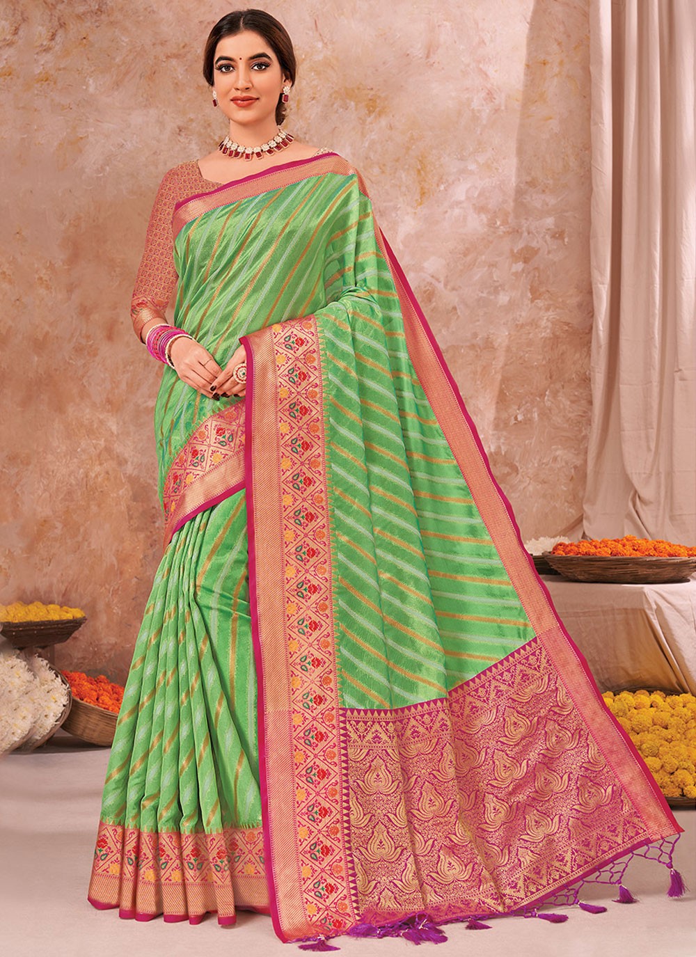Designer Weaving Zari Green Organza Saree S13471