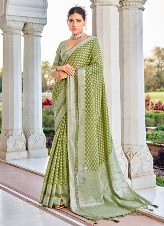 Green Georgette Contemporary Saree Weaving Zari S20318