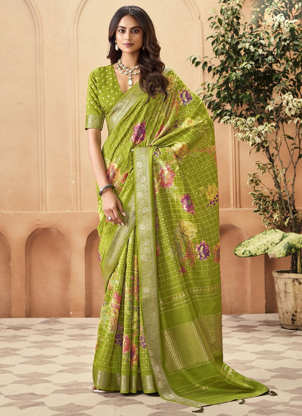Green Silk Classic Saree Printed, Weaving Zari S16295