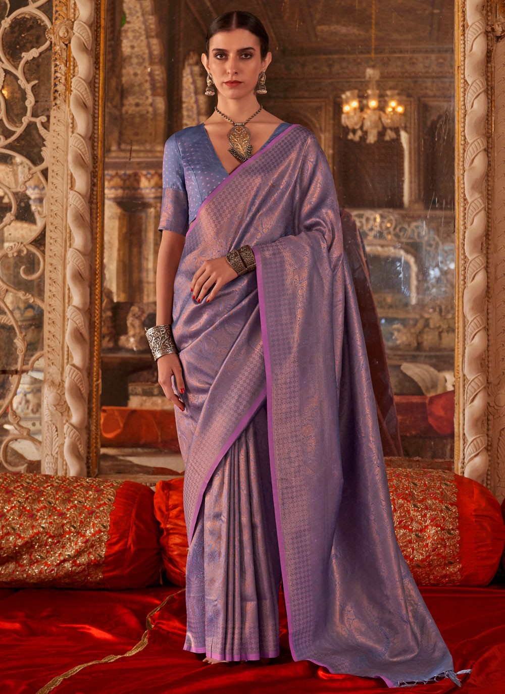 Lavender Handloom Silk Classic Saree Weaving Zari, Zari S16888
