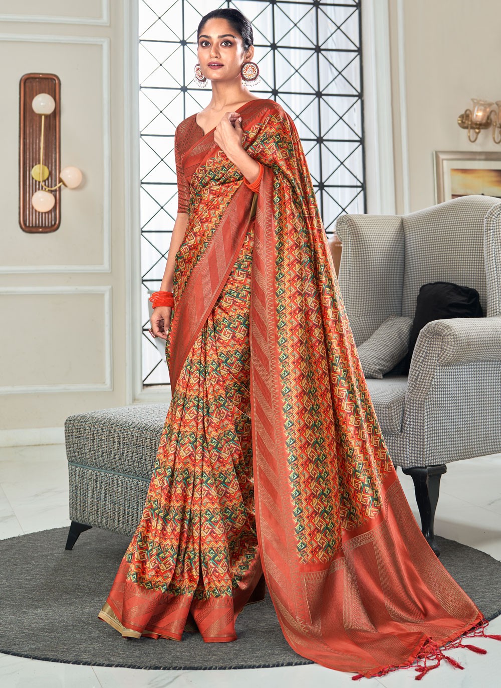 Weaving Zari Handloom Silk Crimson Saree S14246