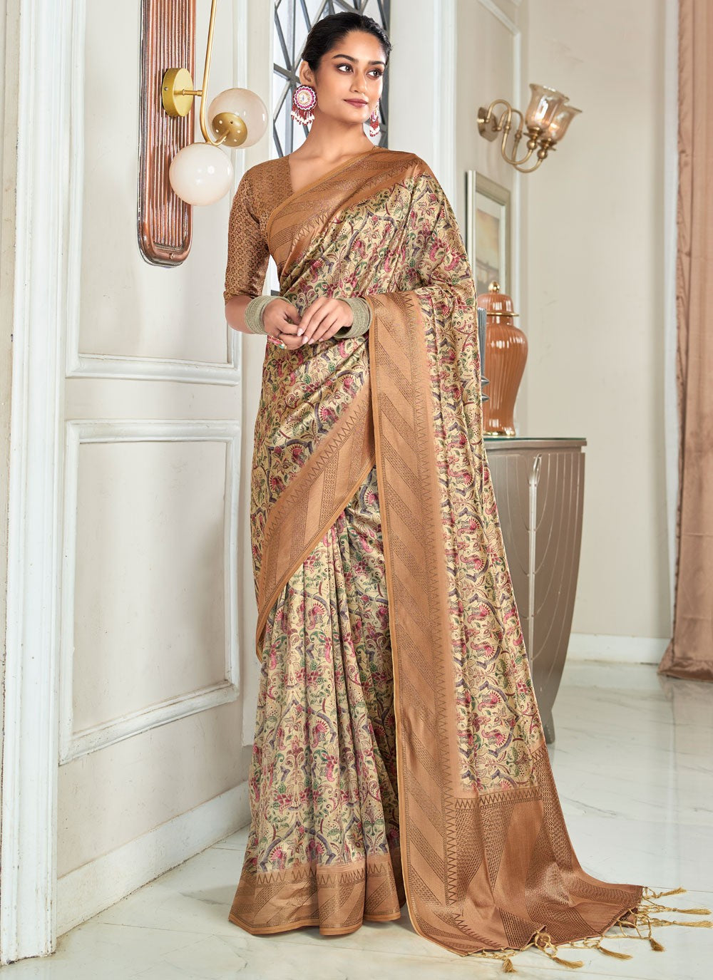 Weaving Zari Handloom Silk Brown Saree S14243