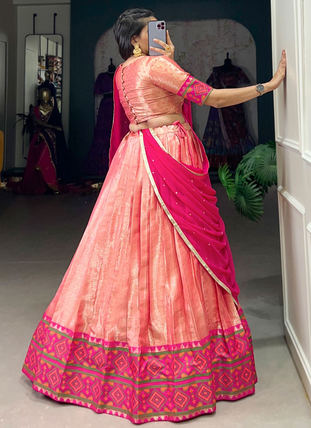 Jacquard Silk Mehandi & Sangeet A - Line Lehenga L3553