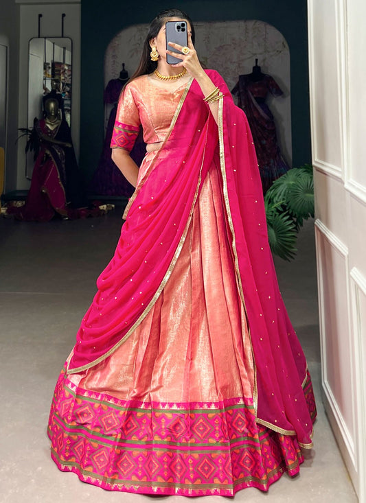 Jacquard Silk Mehandi & Sangeet A - Line Lehenga L3553