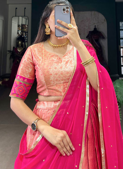 Jacquard Silk Mehandi & Sangeet A - Line Lehenga L3553