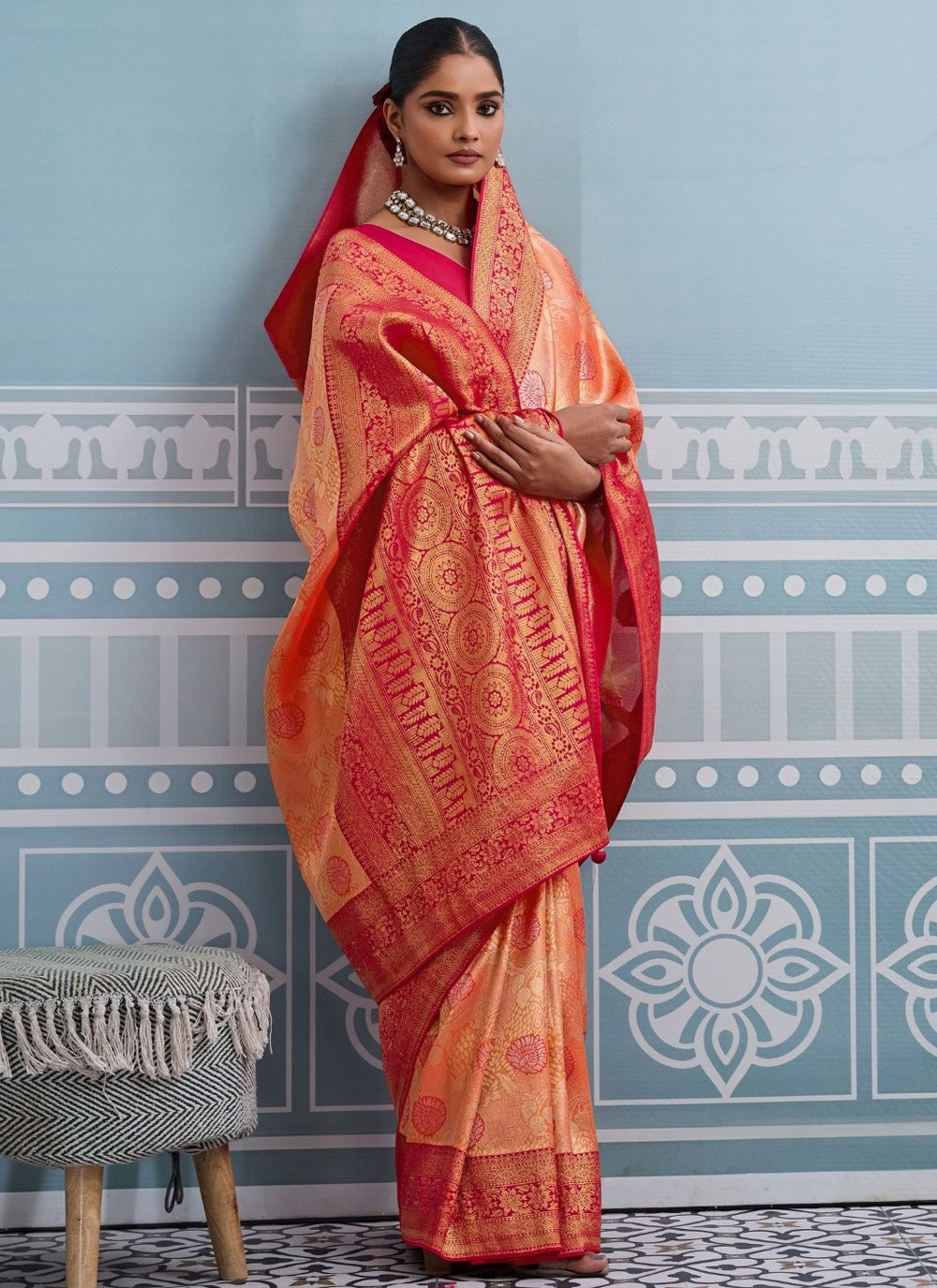 Peach Kanjivaram Silk Classic Saree Weaving Zari S19812