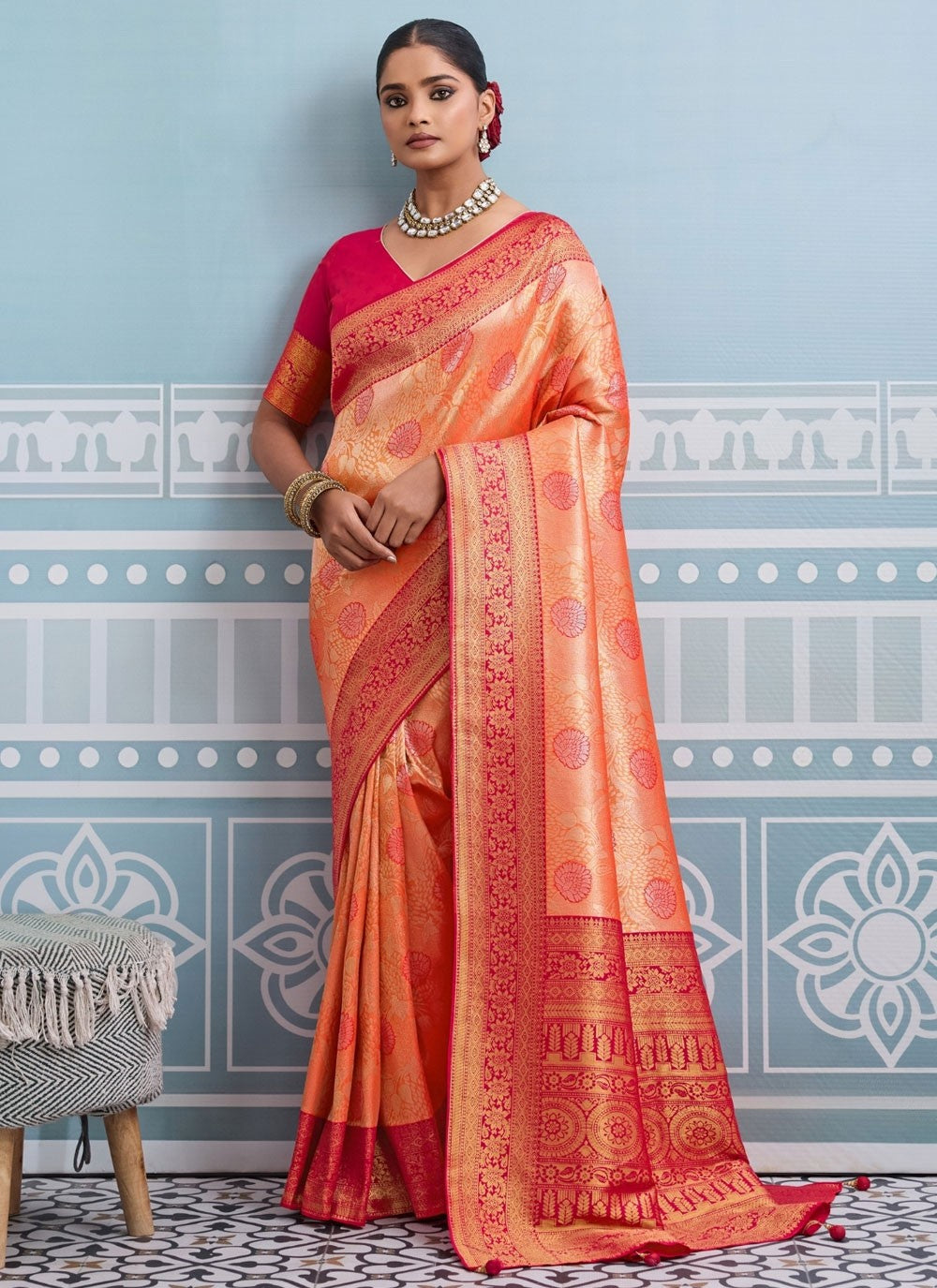 Peach Kanjivaram Silk Classic Saree Weaving Zari S19812