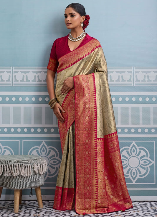 Beige Kanjivaram Silk Contemporary Saree Weaving Zari S19813