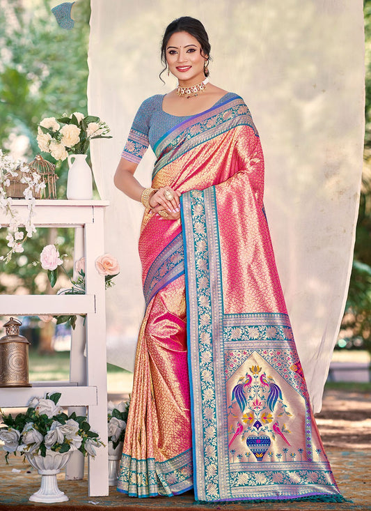 Pink Kanjivaram Silk Trendy Saree Weaving Zari S17774