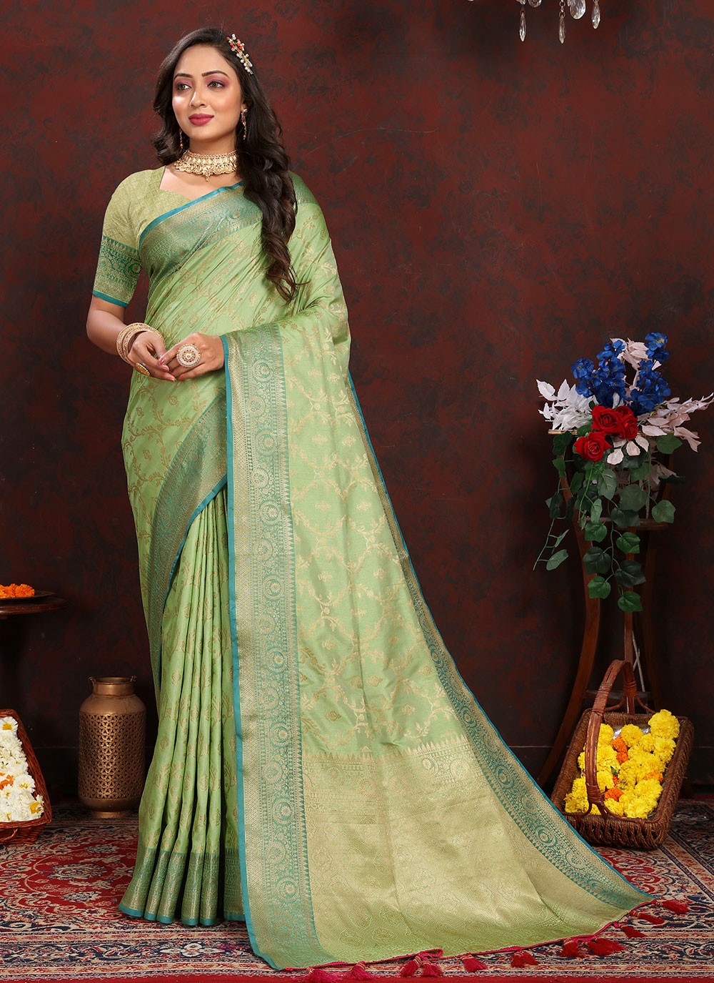 Classic Weaving Zari Katan Silk Saree - S6184