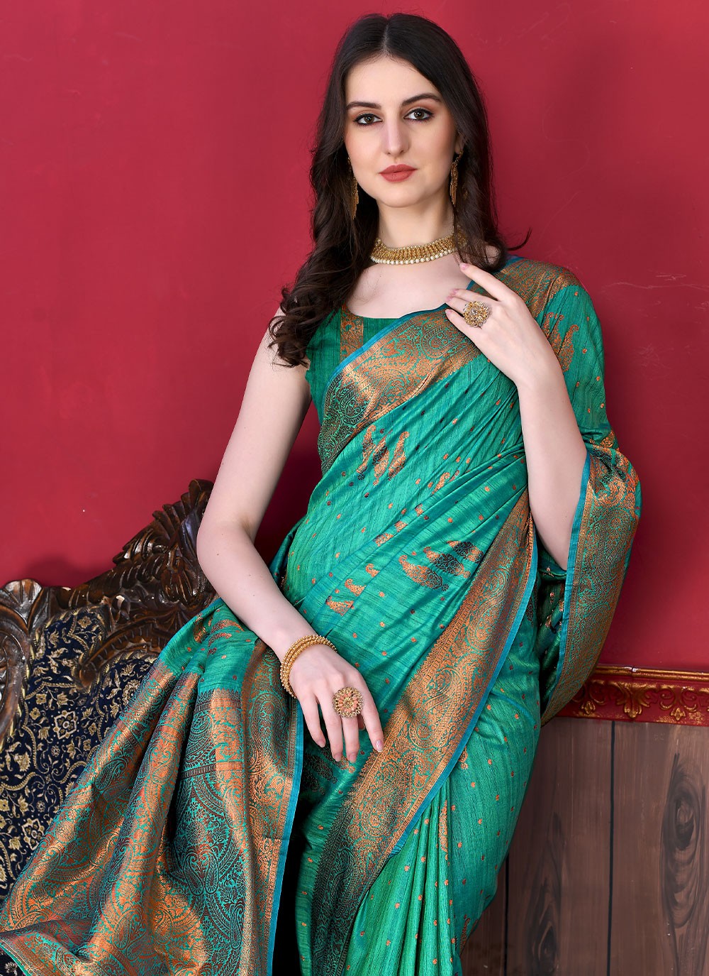Saree Border Work Katan Silk Saree - S2536