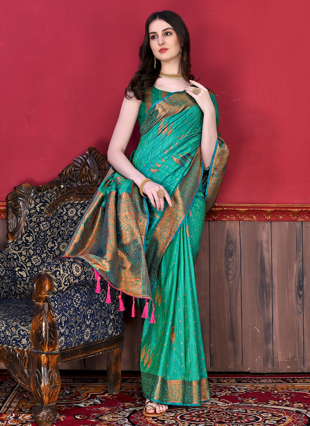 Saree Border Work Katan Silk Saree - S2536