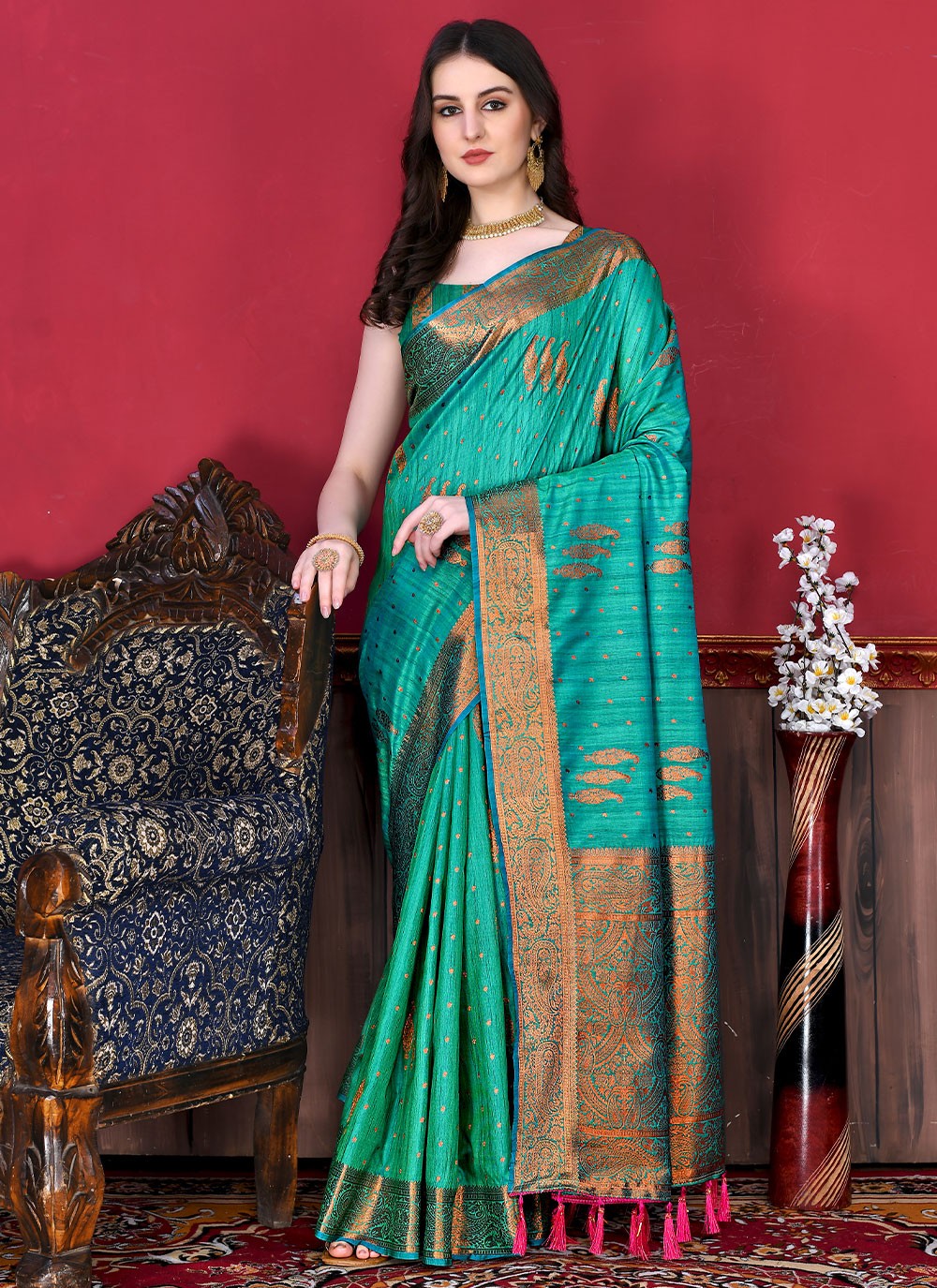 Saree Border Work Katan Silk Saree - S2536